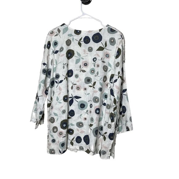 Hot Cotton Marc Ware XL 100% Linen Button Shirt Top White Floral Lagenlook - Picture 3 of 8